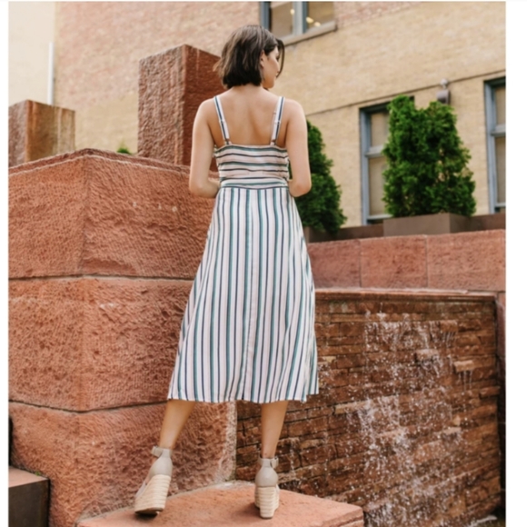 Scarborough Stripe Wrap Dress Sleeveless V Neckline Loveriche - Picture 3 of 15